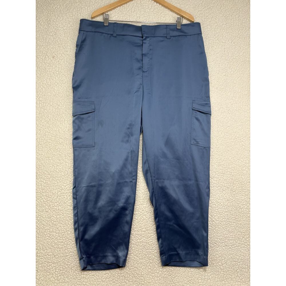 NWT Torrid Relaxed‎ Taper Satin Cargo High Rise Pants Size 18 Blue Horizon NEW